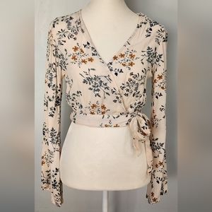 XS Sky and Sparrow Long Sleeve Wrap Crop Top- Floral Boho